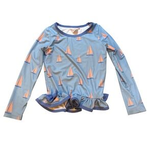 Little Magnolia Rash Guard Kids Blue Excellent Sailboat Ruffle SIZE 8